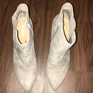 Gray suede express booties.